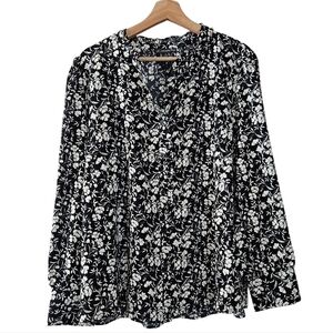 Adrianna Papell Printed Silky Woven Ruffle Trim Floral Blouse Top NWT Size XL